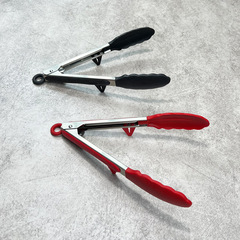 廚房家用帶支架硅膠食物夾不鏽鋼耐高溫食品夾燒烤防燙麵包夾