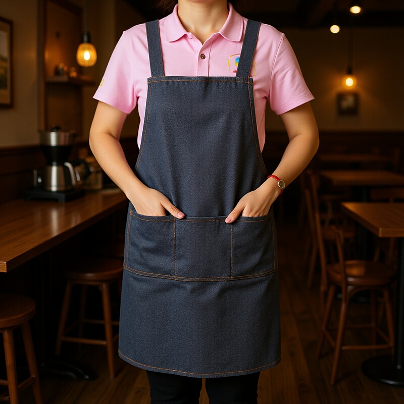 Denim Apron for Hairstylists, Baristas, Men and Women, Flower Shop Workwear, Oil-Proof and Stain-Resistant Apron, Home Use, Cross-Border Export