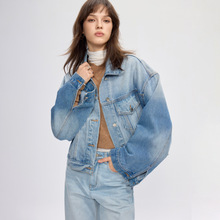 美式蓝色渐变宽松牛仔外套女2025秋季新款高腰显瘦复古短夹克上衣