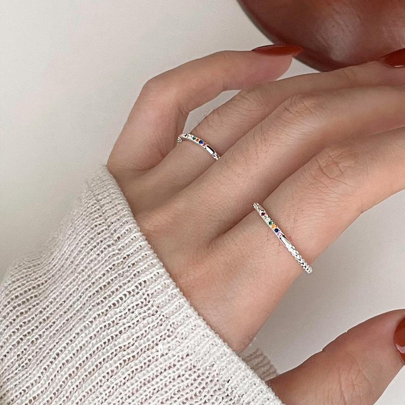 Anello coreano mini piccolo e colorato con diamanti per donna, stile Ins Cold, alla moda e impilabile, anello sottile e semplice_voghion.com