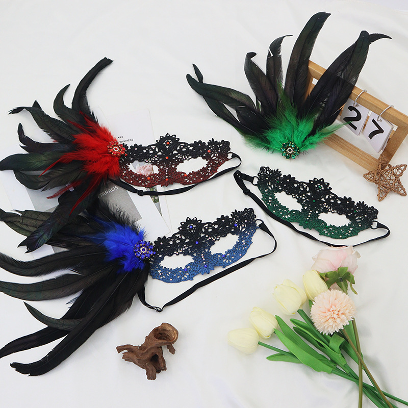 Máscaras de Halloween para adultos máscaras de color gris sexy plumas diamantes encaje mitad cara máscaras accesorios de fiesta