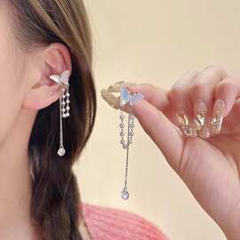 韩版蝴蝶精灵流苏耳骨夹高级感耳环女无耳洞耳挂耳饰小众饰品