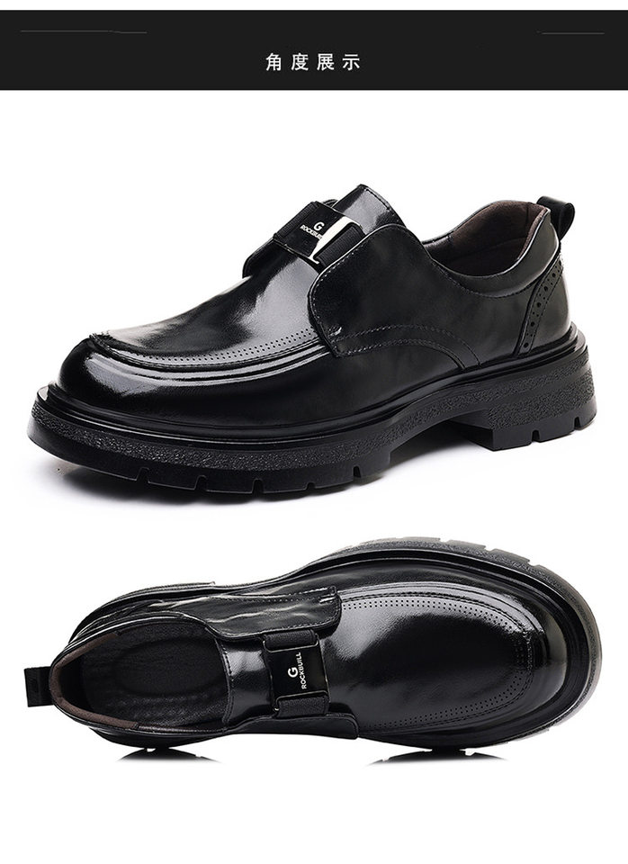 Giày da nam lười xỏ chân đế dày cổ thấp mũi tròn gót 3–5 cm — Màu nâu thời trang, kinh doanh đen chi tiết 20