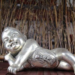 Antique Miscellaneous Antique Bronze White Copper Study Home Furnishings Crafts Lying Sleeping Bellyband Children