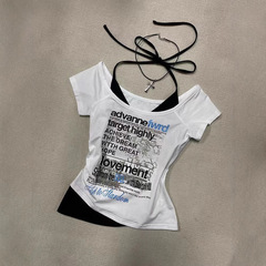 甘いギャルは首の色の半袖のtシャツの女性の2025夏の新型のデザイン感を掛けます。