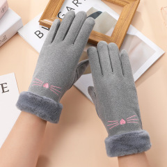 Warm gloves for women with cute velvet and thickened cold-proof German velvet outdoor cycling touch screen autumn and winter gloves