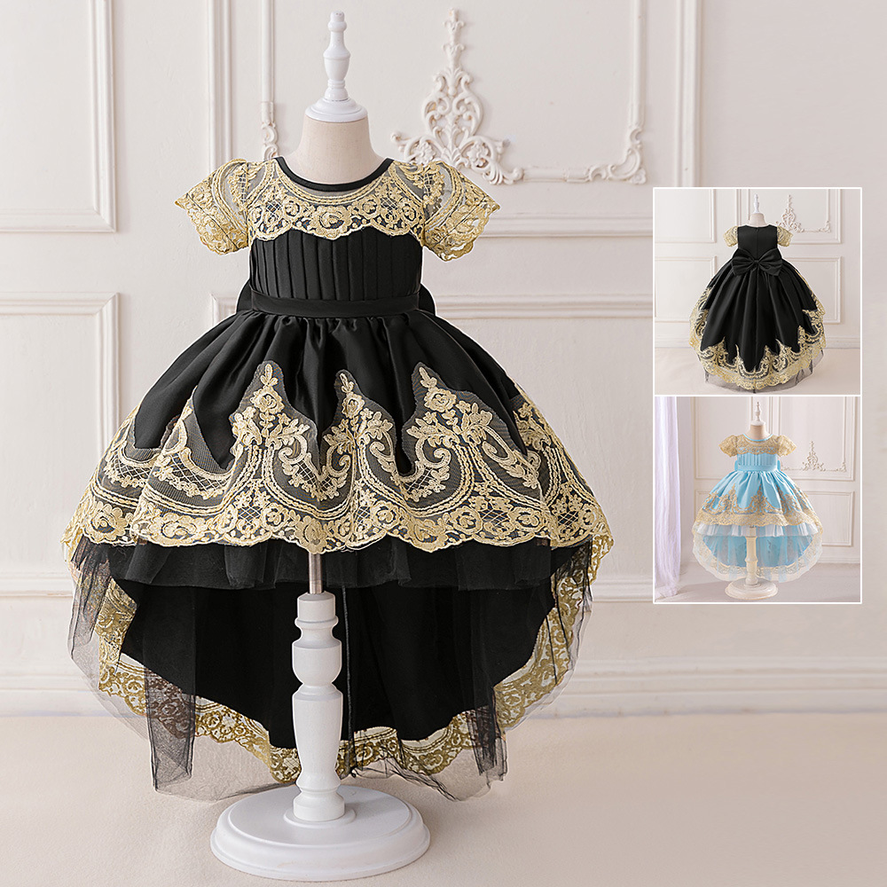 vestido de niña vestido de princesa bordado burbuja manga arco de cola vestido de fiesta de cumpleaños vestido de princesa de comercio exterior