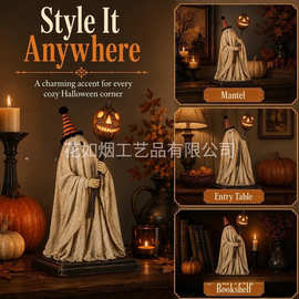 跨境Lighted Vintage GhostFigurine发光复古南瓜法杖幽灵摆件702