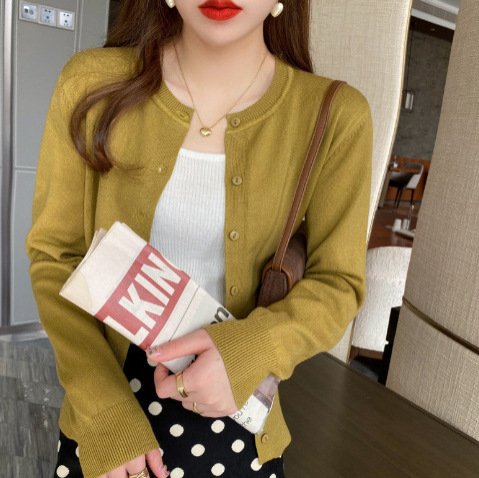 Cardigan knitted jacket women's spring and autumn thin sweater spring 2024 new black long-sleeved autumn and winter top