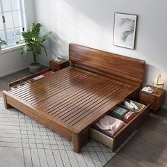 ベッド 無垢材ベッド 1.8m ウォールナット ダブルベッド マスターベッドルーム 1.5m ホーム 引き出し付き 無垢材ベッドフレーム 空気圧モデル