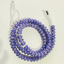 时尚一拖二串珠数据线二合一type-c手工手机快充线花色爱心粉色