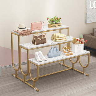Shopping mall multi-layer storage rack floor shoe shop bag marble running table clothing store light luxury iron display stand