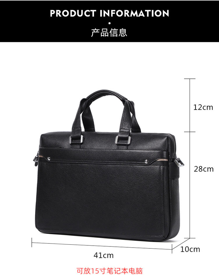 Túi xách tay nam da bò thật phong cách công sở, túi đeo chéo đựng laptop 15 inch — Màu đen chi tiết 9
