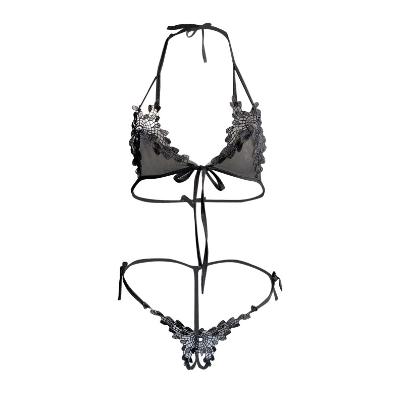 Women’s lace halter bralette and string set, tie‑side adjustable, one size (80–120 lbs)