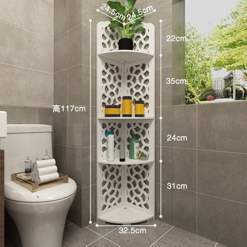 プラスチック浴室床置き収納棚壁の隅のトイレの棚の三角形の棚のトイレのシャンプーの収納|undefined