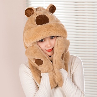 Cute Capybara Kappibala Scarf Hat Gloves Three-in-One Winter Warm Thickened Cold-proof Hat
