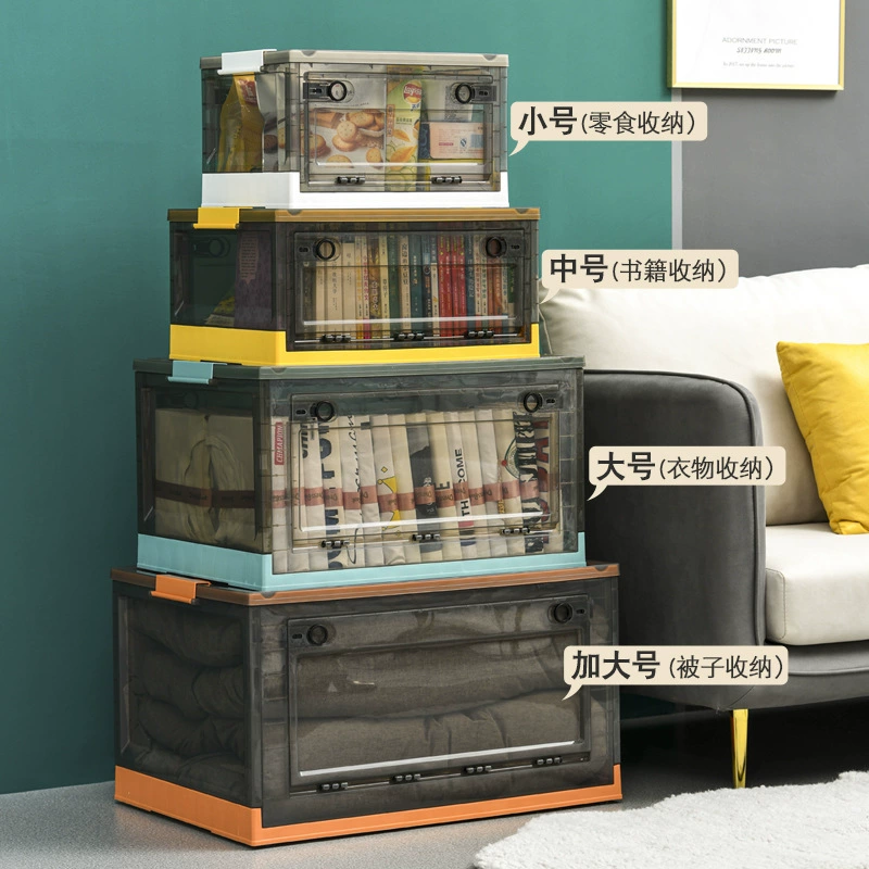 Foldable storage box, transparent storage system