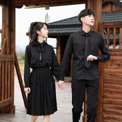 Одежда для выпускных классов Весенне-летний стиль колледжа Корейская черная рубашка Длинное платье для младших и старших классов Студенческая одежда Спортивная форма для встреч костюм