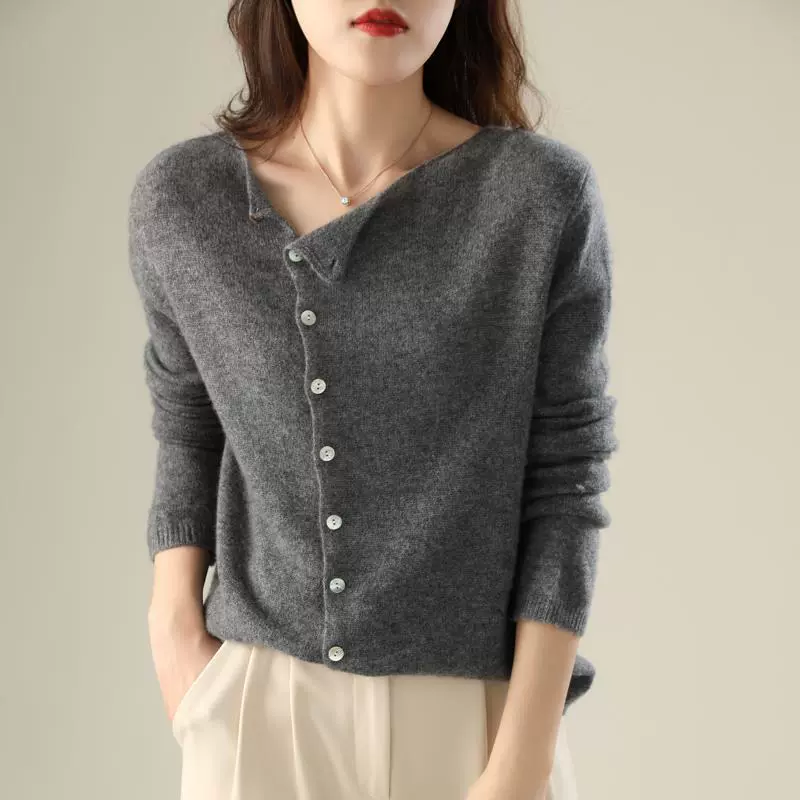 Autumn cashmere thin knitted cardigan with a round collar
