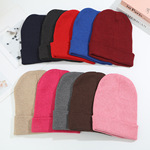 跨境欧美时尚高顶冷帽复古纯色翻边无檐针织帽加厚毛线保暖套头帽