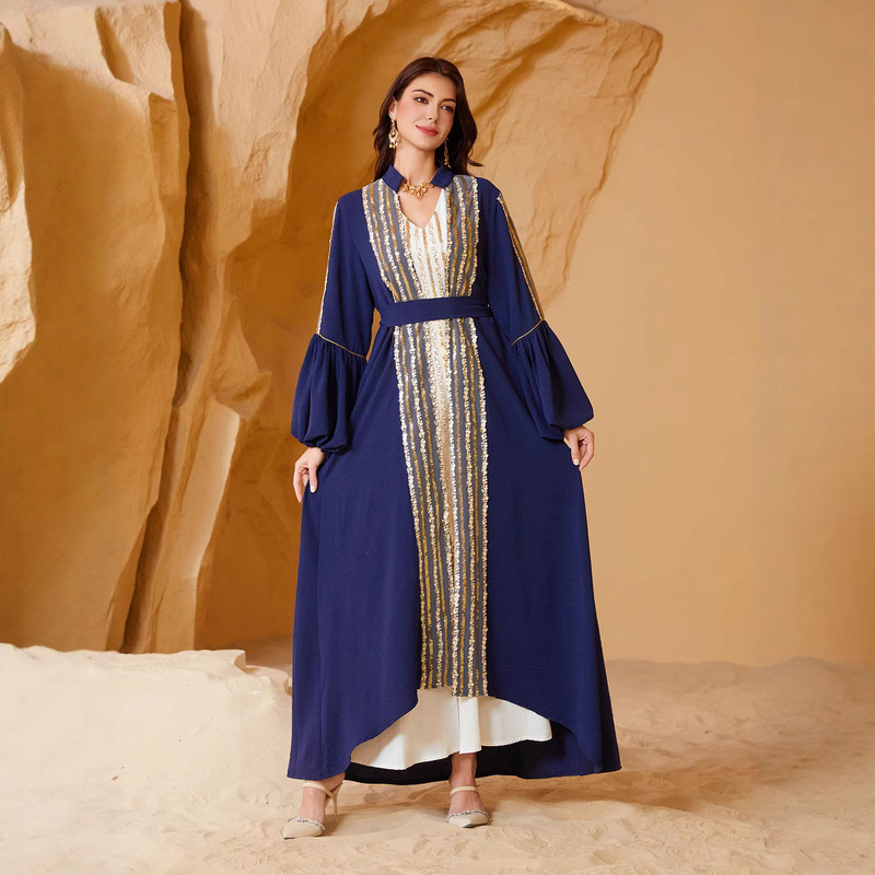 Amazon's Best-Selling Sequined Robe Set with Puff Sleeves Abaya Robe Dress