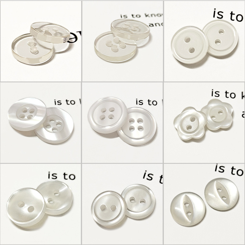 Pearlescent resin button manufacturers supply two-eye four-eye shirt button wide side thin side corrugated colorful imitation shell button