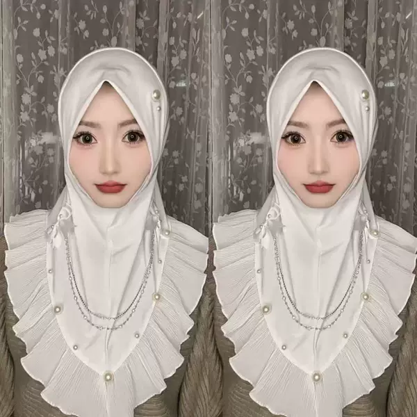 New women's lotus leaf bow fabric, convenient for handmade use, pullover veil, headscarf, soft brim, cute and sweet, solid color