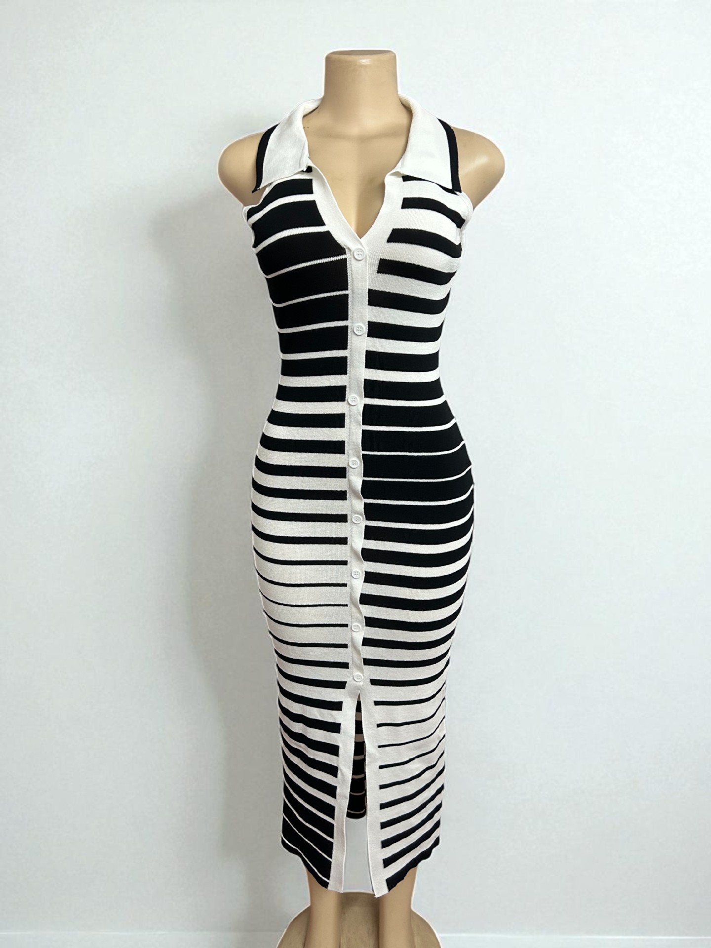 GraceChic 2025 Nuovo vestito estivo in maglia a righe bianche e nere per le donne taglie forti transfrontaliere Commercio estero africano da donna_voghion.com