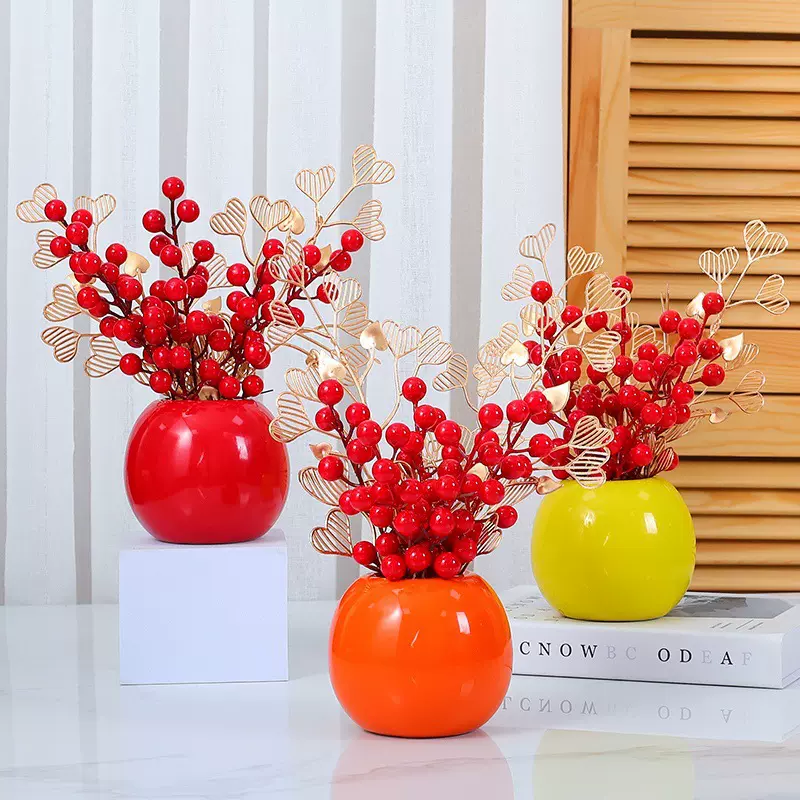 红果红果子发财果仿真花冬青红果春节婚庆插花摆件年宵花环配件
