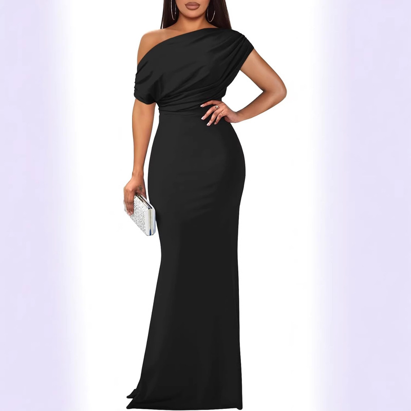 2026 Summer New Cross-Border Hot-Selling Black One-Shoulder Slim-Fit Long Formal Evening Dress Elegant Long Gown Mermaid Dress