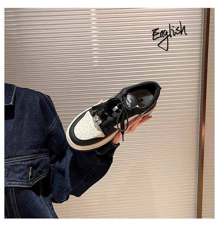 Imported Cowhide Factory Stock Genuine Leather Thick Soled Small White Shoes for Women 2024 New Black and White Casual Sports Panda Board Shoes_voghion.com