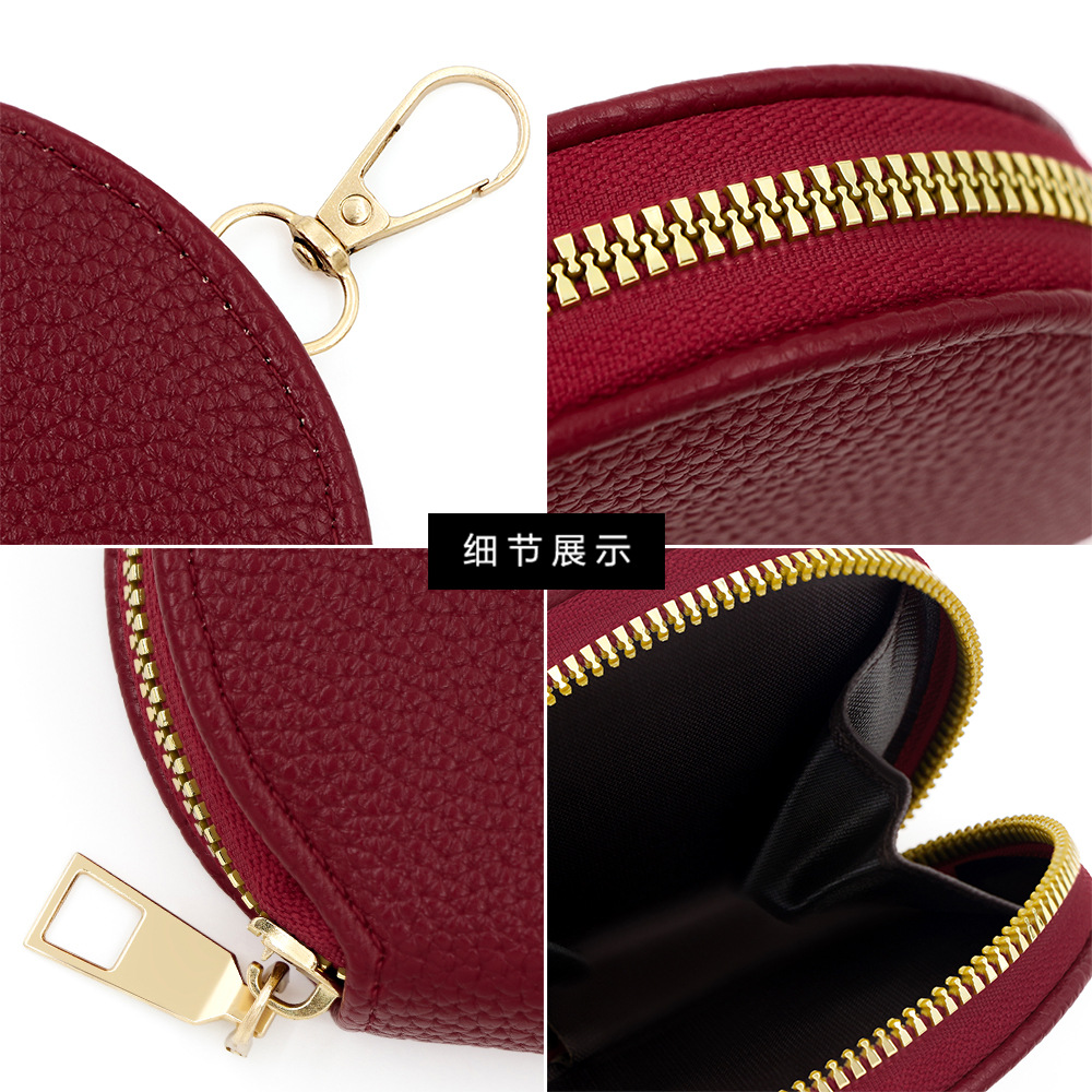 Nuevo Japón y Corea del Sur pequeñas mujeres frescas con cremallera bolso de cambio litchi portátil mini bolso de auriculares redondo llave de almacenamiento