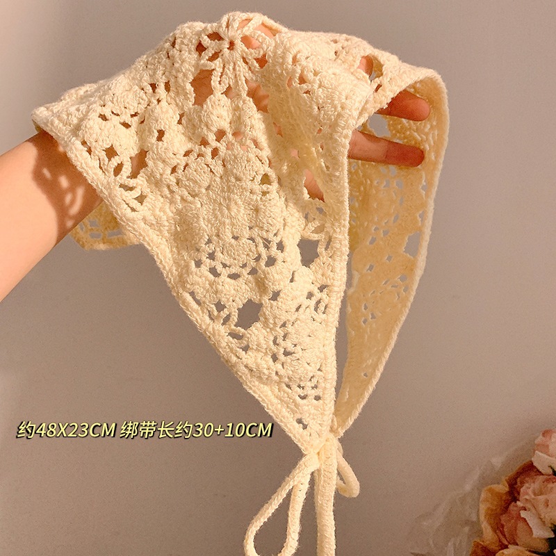 Pañuelo de punto de estilo pastoral beige, bufanda triangular, mujer, Baotou, playa francesa, linda diadema, tocado 2024 nuevo