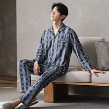 外出新款春秋新款男纯棉休闲长袖长裤两件套家居服睡衣可外穿