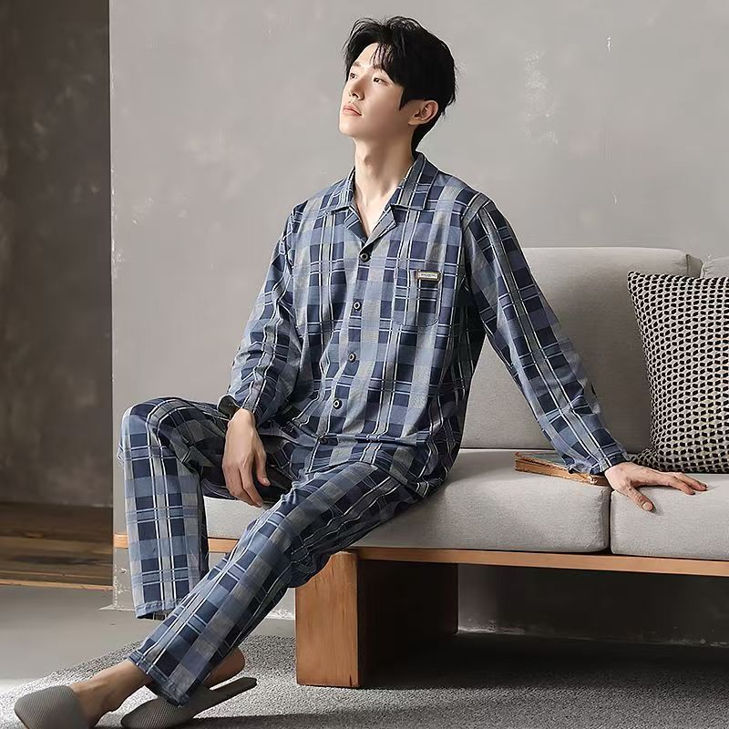 外出新款春秋新款男纯棉休闲长袖长裤两件套家居服睡衣可外穿