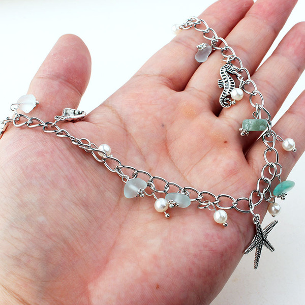 Sapphire ankle bracelet pearl for yoga