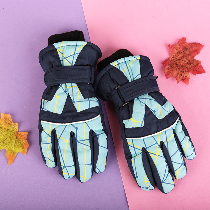 4-17 años de edad de los niños engrosada a prueba de frío impermeable a prueba de viento antideslizante cálido esquí nieve jugando guantes de algodón de invierno