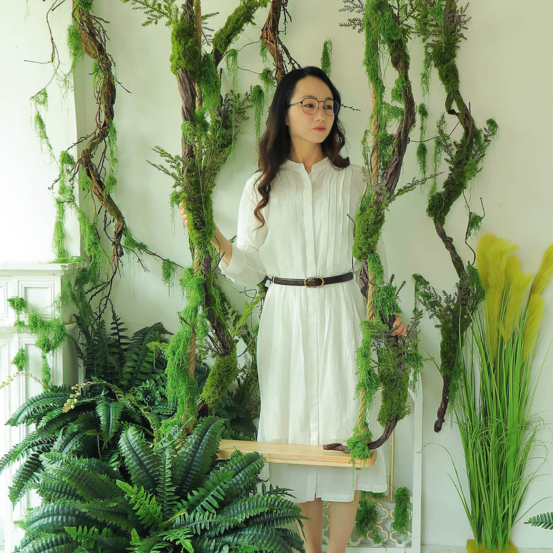 Artificial Green Plant Landscaping, Antique-Style Decorative Fence, Bionic Fake Plants, Dead Vines, Indoor Forest Space, Long Strip Micro-Landscape