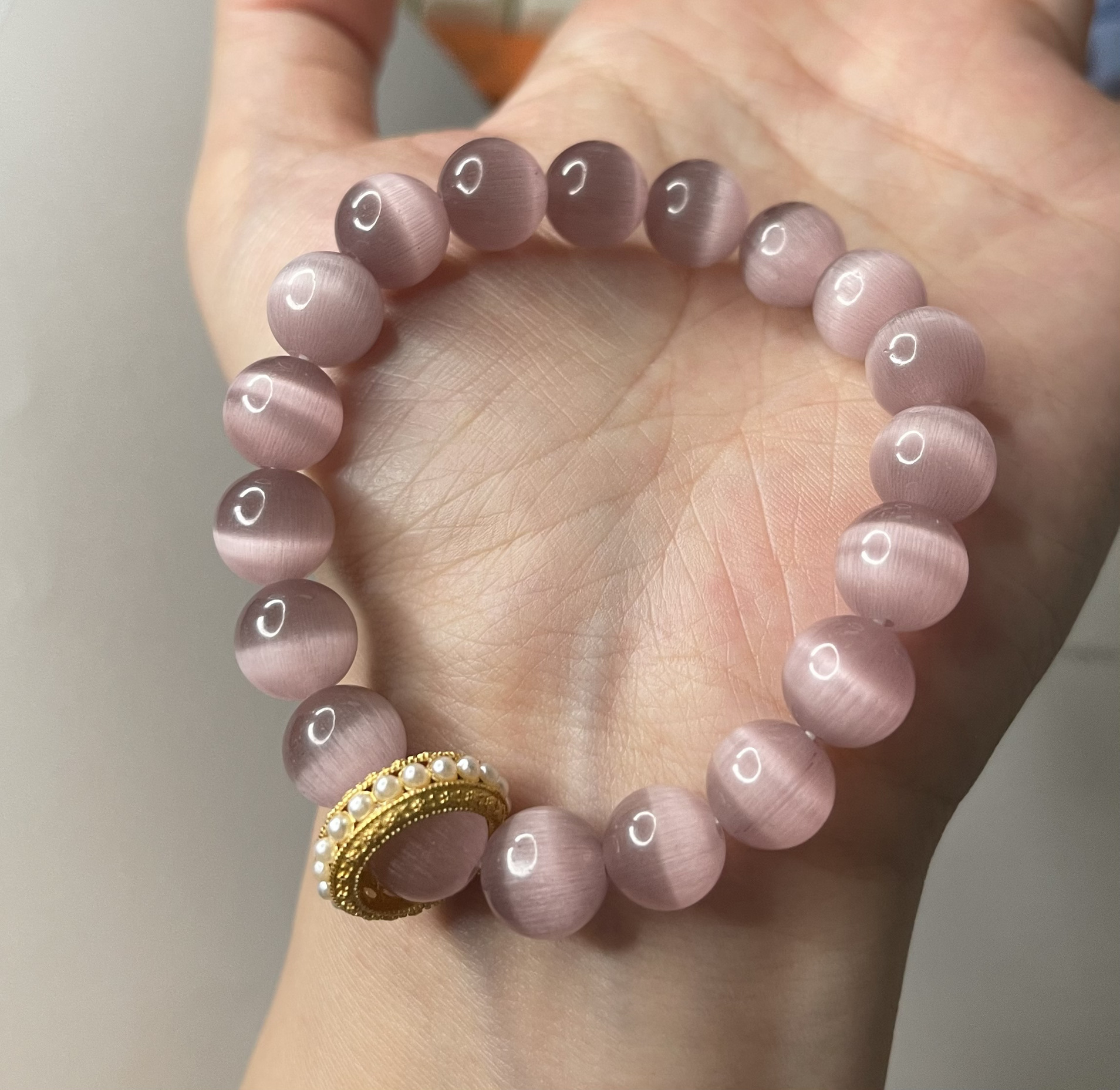 Rosa Katzenaugen Steinperlen Armband Elegant Für Damen_voghion.com