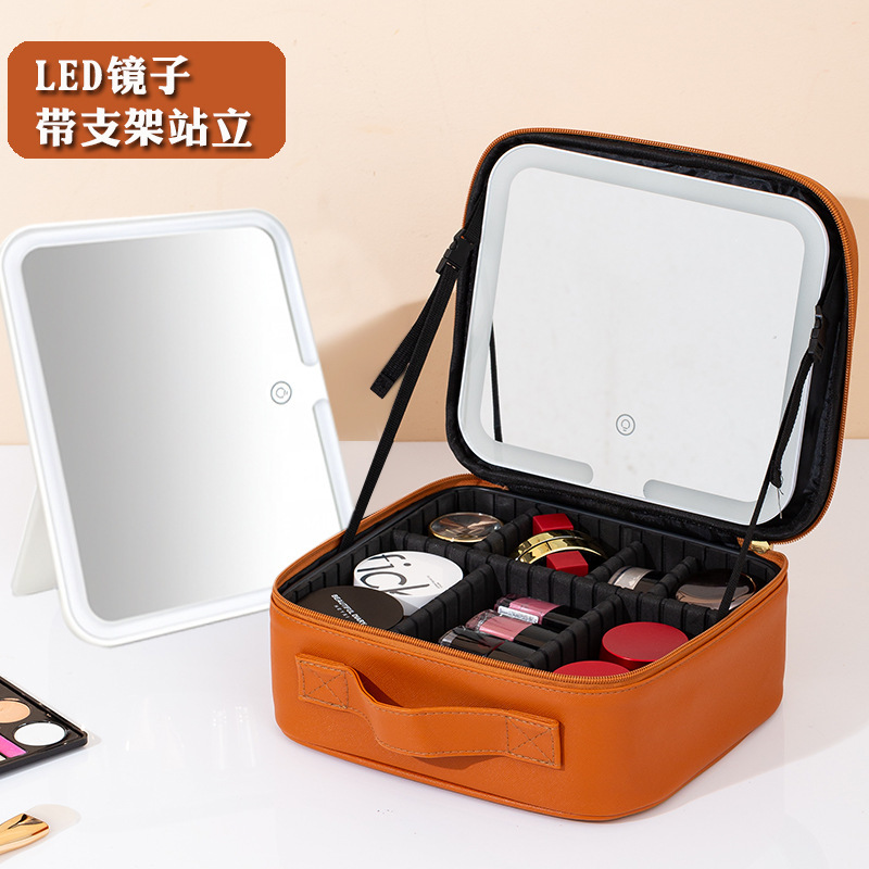 LEDライトとミラー付き化粧品バッグ、多機能2025新しいポータブル大容量プロフェッショナルメイクアップバッグイン|undefined
