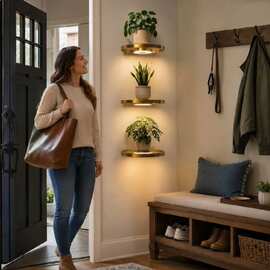 跨境 Floating Plant Shelf with LED Light LED灯的悬浮式植物架