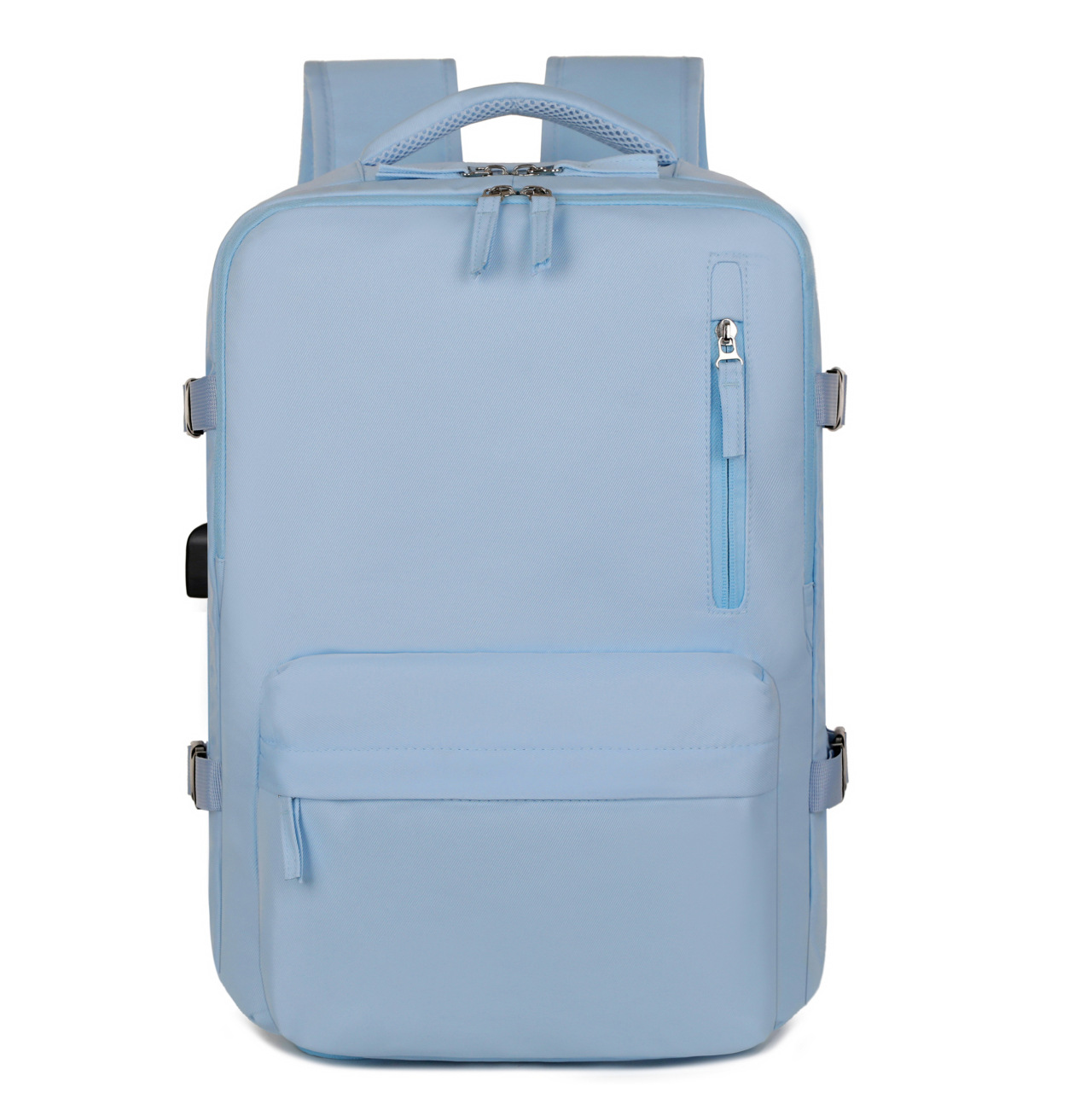 Nueva mochila simple de color sólido, mochila deportiva casual multifuncional de gran capacidad con puerto de carga propia, mochila de computadora