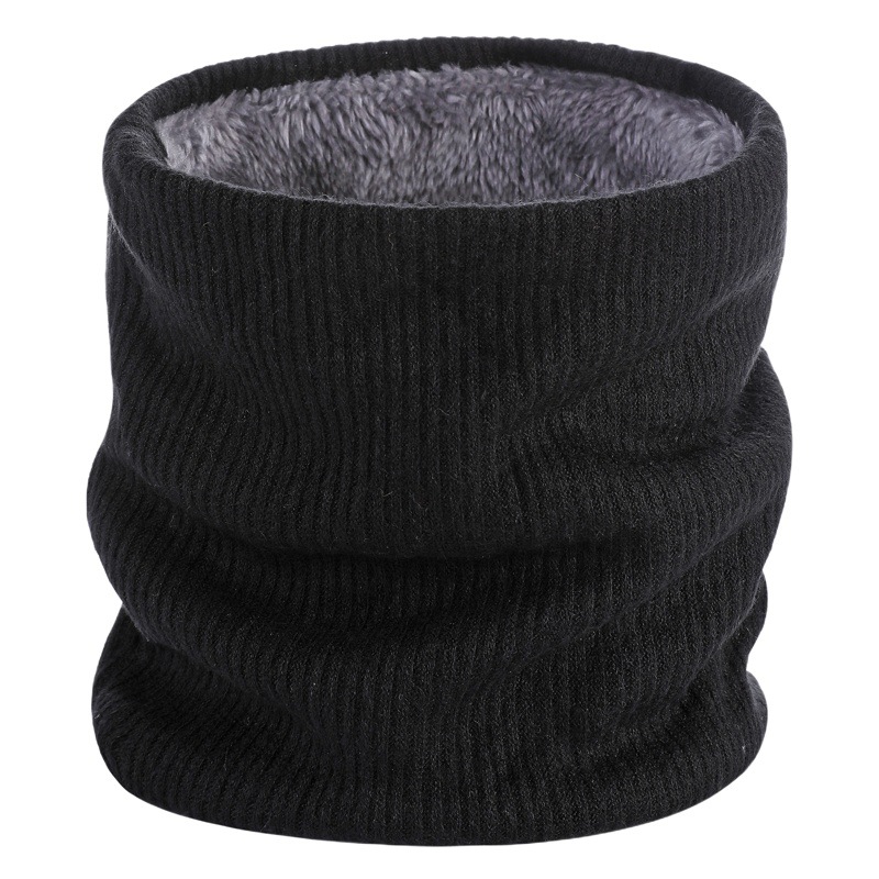 Autumn and Winter double layer fleece-lined scarf outdoor pullover couple solid color collar warm single circle knitted scarf cover wholesale