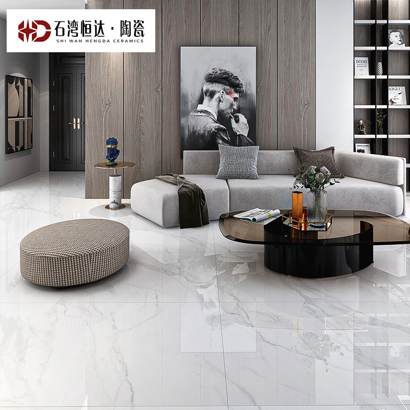 佛山全瓷客厅地板砖600X1200灰色通体大理石瓷砖连纹大板防滑地砖
