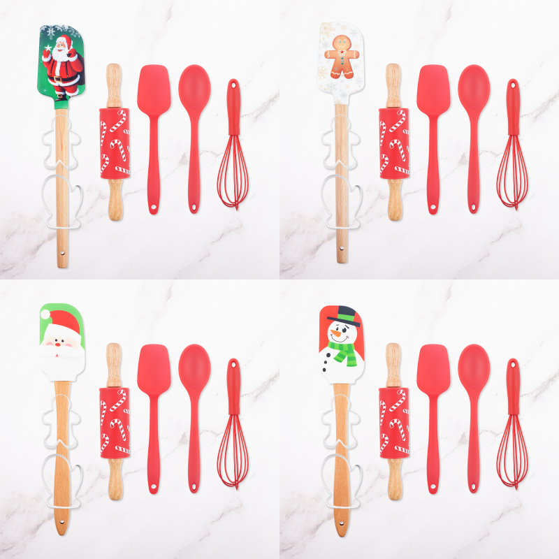 クリスマスシリカゲルヘッドクリームスクレーパーけやき木柄キッチンベーカリーデザートケーキヘラクッキー金型ベーカリーセット|undefined