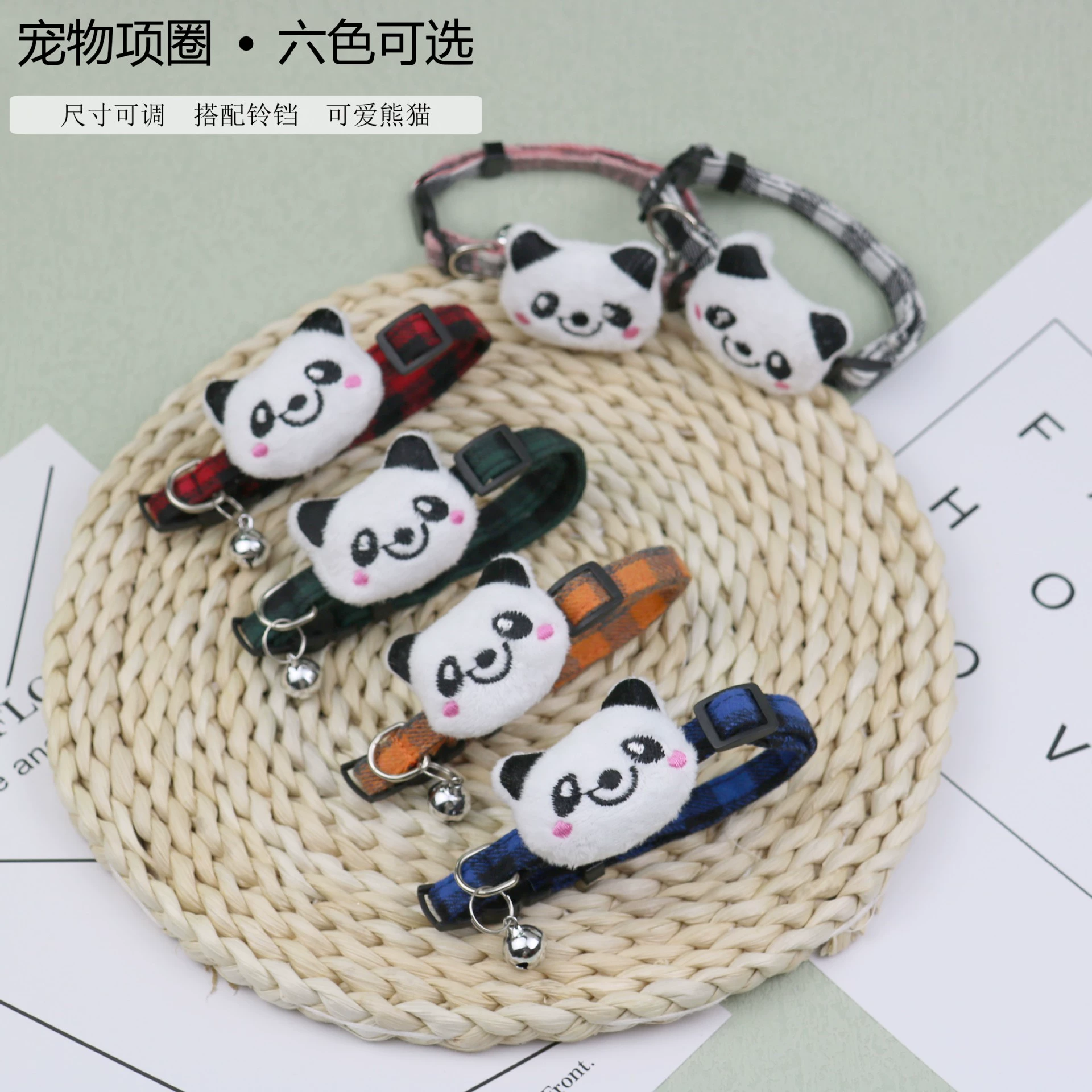 Ошейник с бантом для домашних животных Трансграничный ошейник для собак Панда Ошейник для домашних животных Милый клетчатый ошейник для кошек