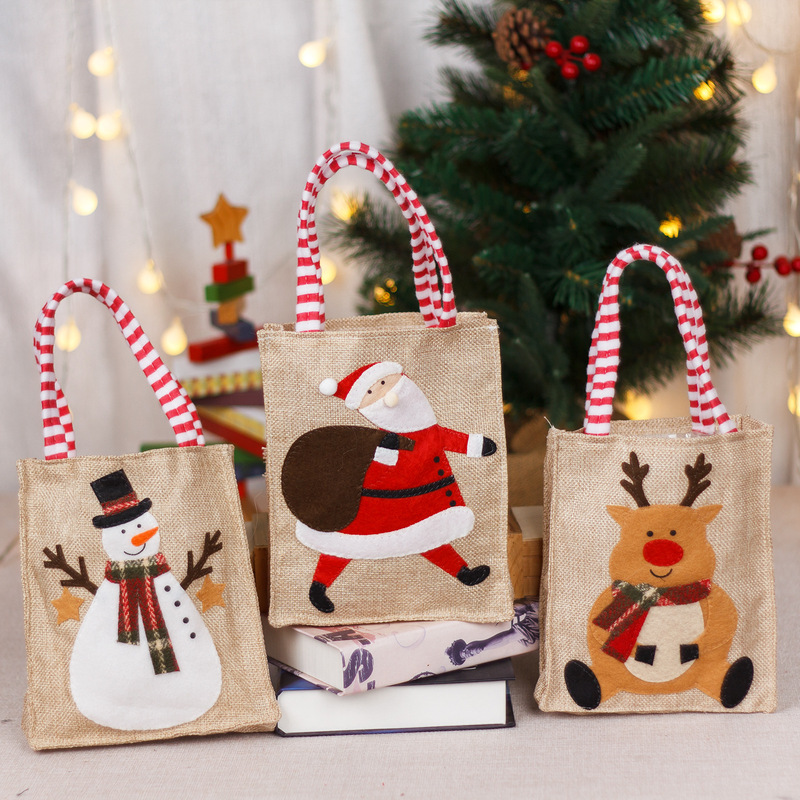 新しいクリスマス装飾品小さなギフトバッグ平安夜リンゴ袋キャンディー袋麻布クリスマス手提げプレゼント袋|undefined
