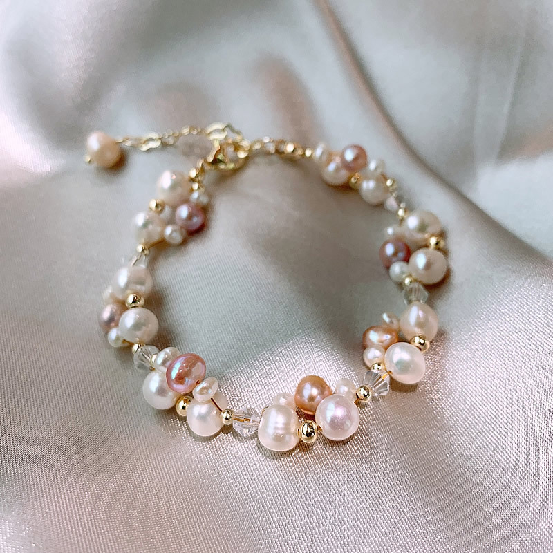 カラフルな淡水パールステッチブレスレット女性デザインクリスタルラップパールネックレスファッションブレスレットネックレスセット|undefined