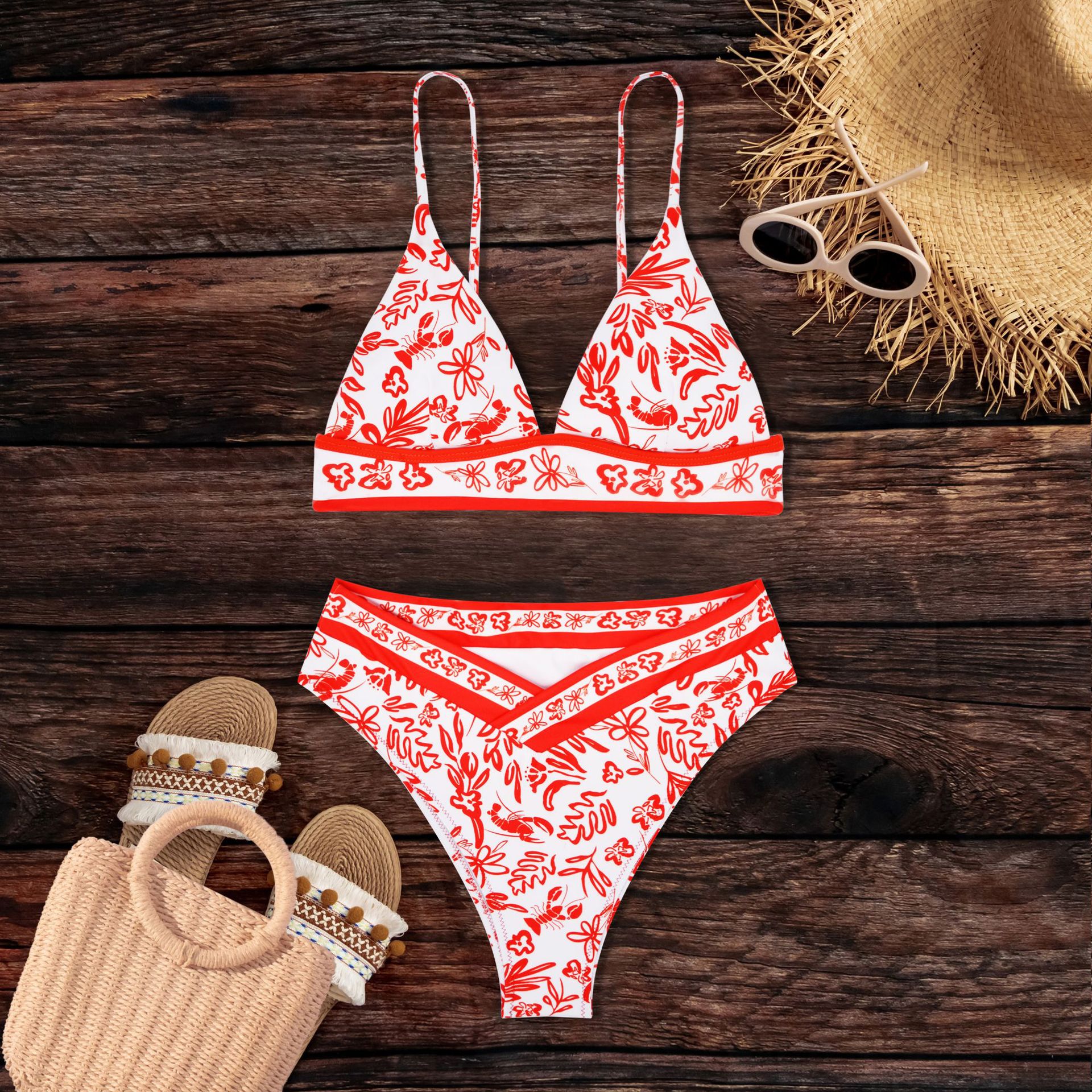 Women's Clothing Women's Orange Print Sexy Bikini Swimsuit European And American Summer Beachwear For Formal & Casual_ecoleips.com
