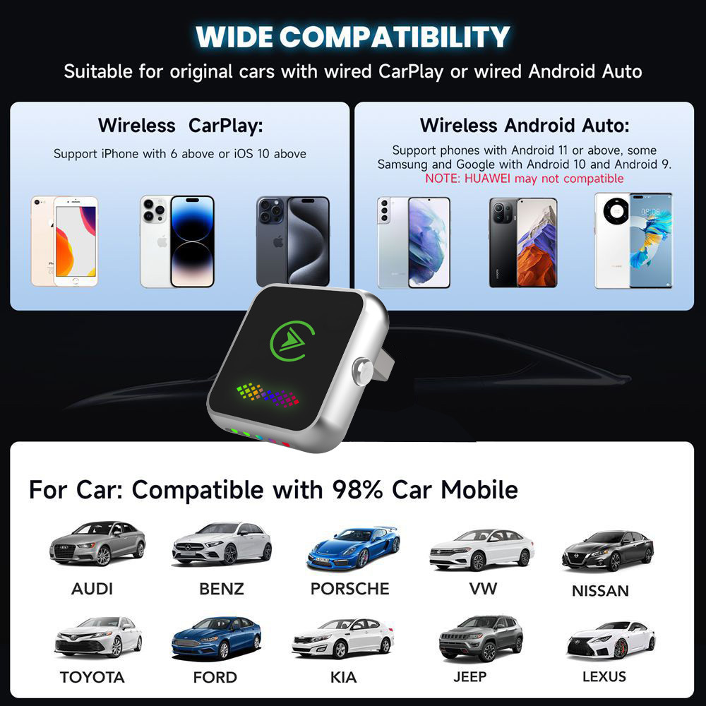Cross-border upgraded version of CarPlay box with one-click ambient light switching, Android two-in-one car wireless adapter